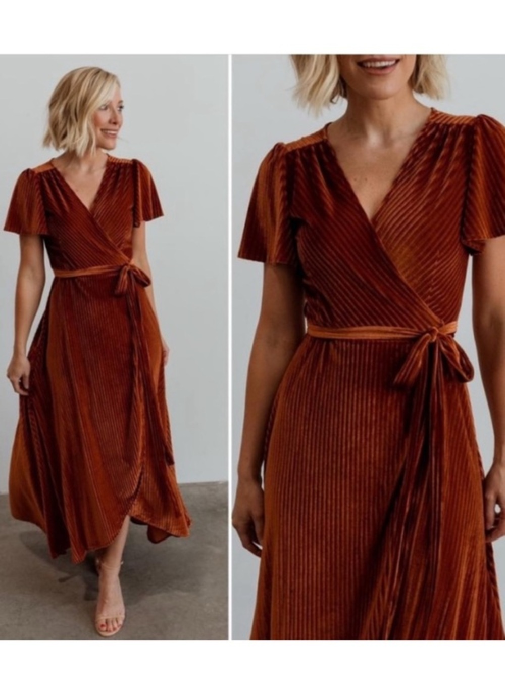 NWT Baltic Born Andi Dress Brown Burnt Orange Velvet Ribbed Wrap size s maxi